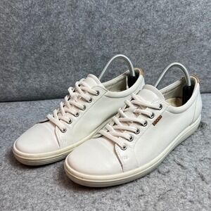ECCO Soft 7 Womens White Leather Low Top Sneakers Lace Up Shoes 41 US 10